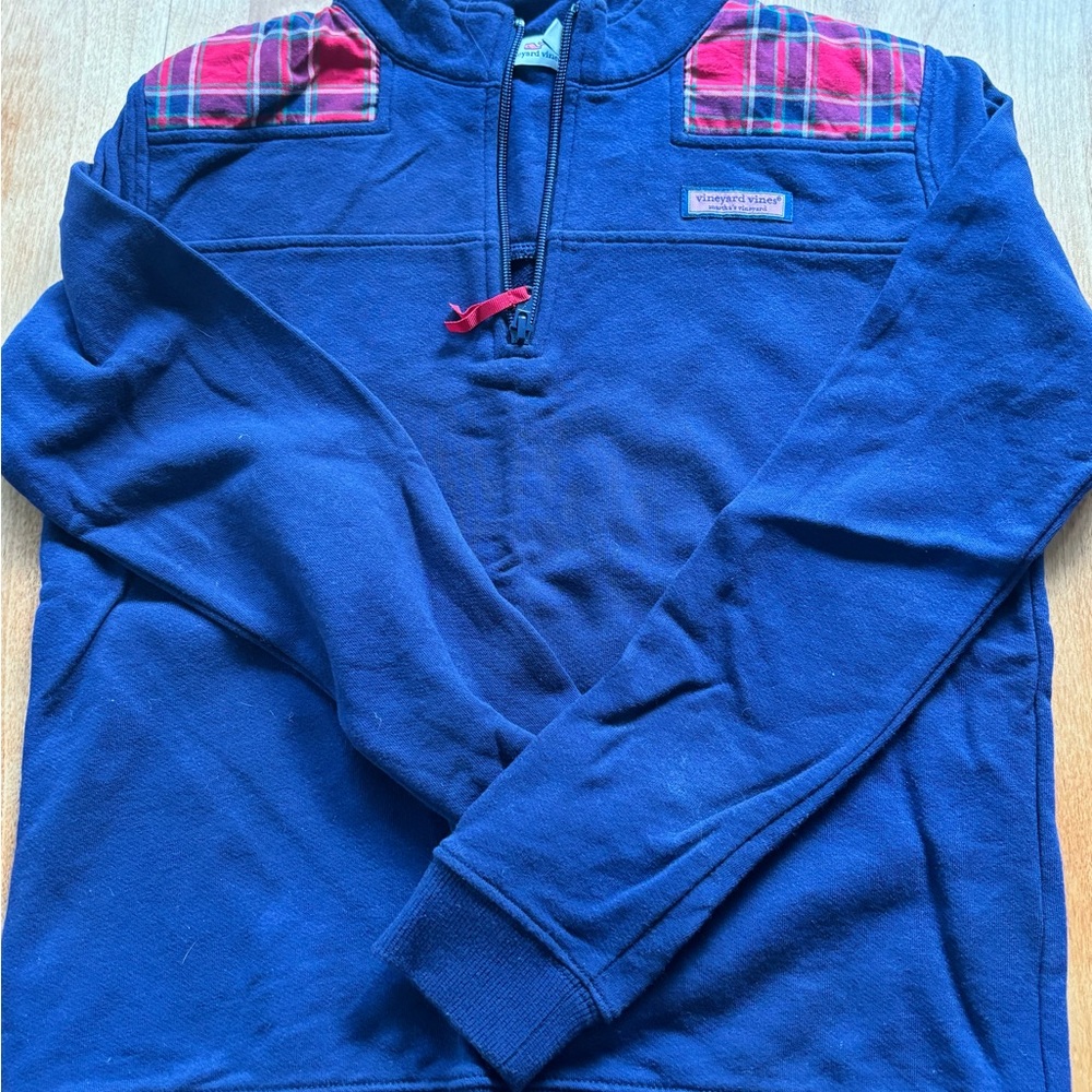 Vineyard Vines Kids Shep Shirt-Navy with Red Plaid Detail, Large, 14